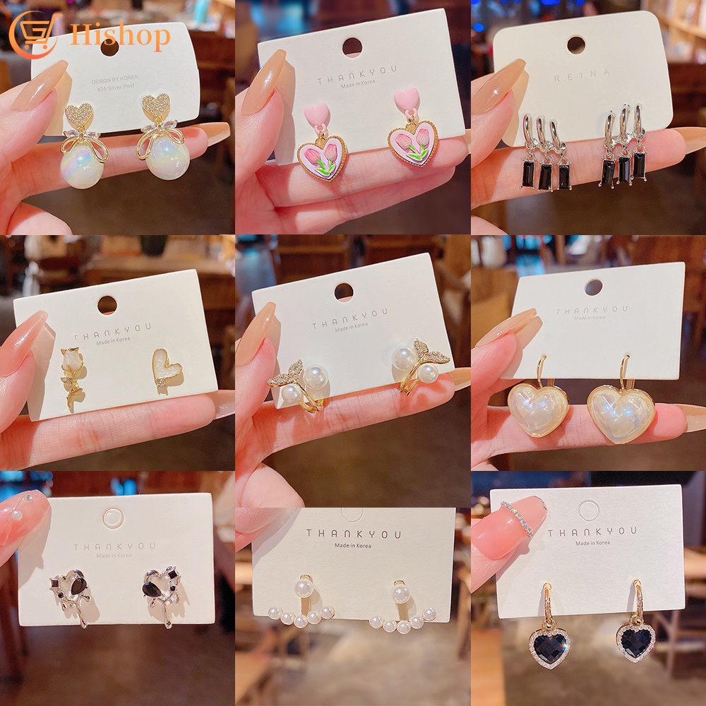 Bông Tai Hình Đuôi Cá / Trái Tim Đính Ngọc Trai Thời Trang Sang Trọng Cho Nữ