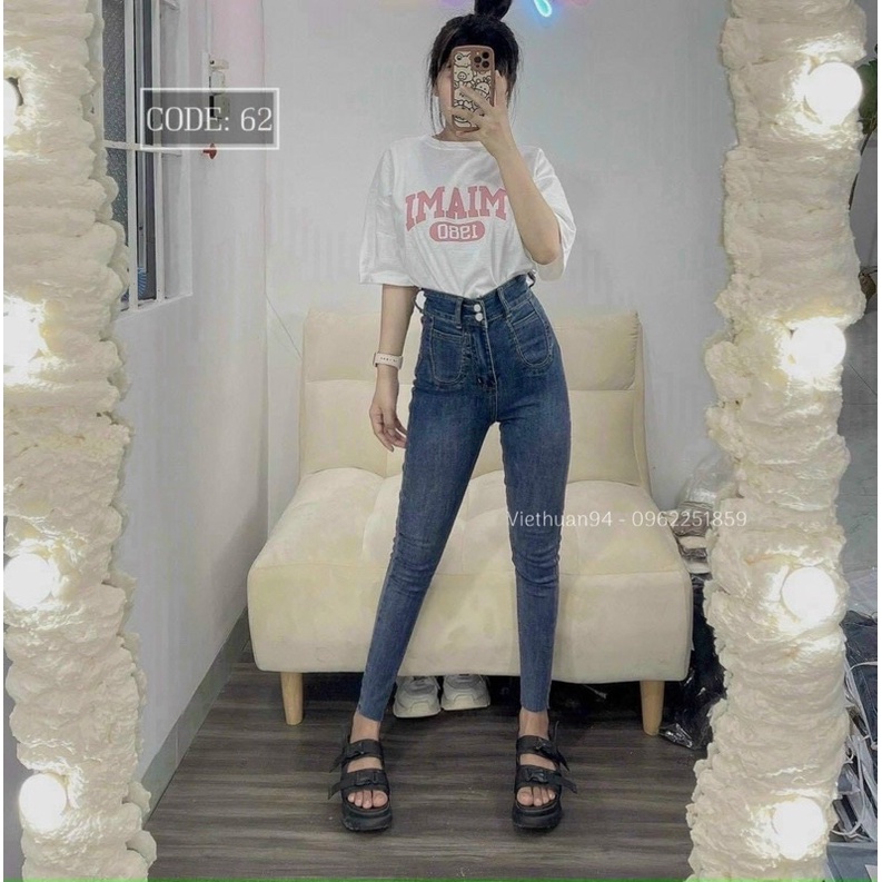 Quần Jeans Ôm Dài Lưng Cao Túi Chìm Co Dãn