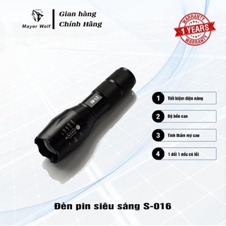 Đèn pin siêu sáng, đen pin siêu sáng S-016 Chính Hãng Mayor Wolf