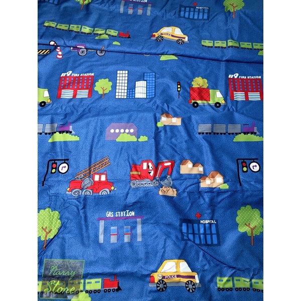 Vải cotton họa tiết xe ô tô may ga trải giường cho bé trai bé gái cực xinh