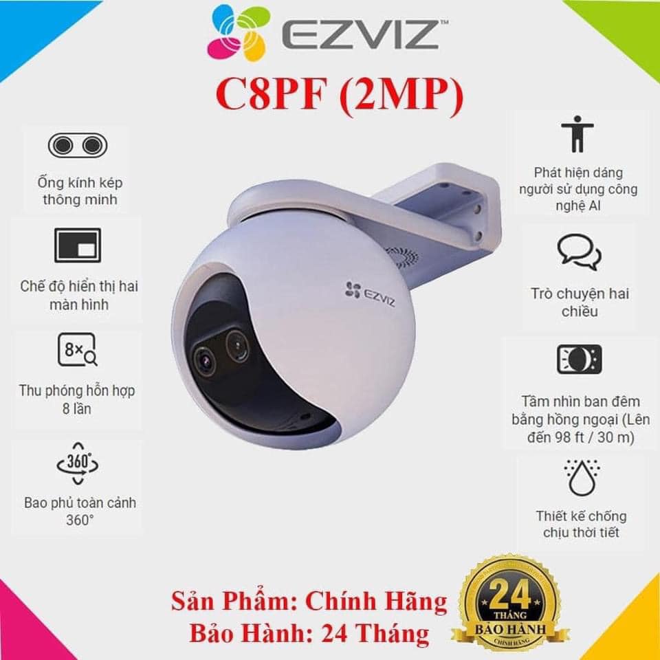 Camera Wifi ngoài trời quay quét ỐNG KÍNH KÉP EZVIZ C8PF full HD1080P, chính hãng, bảo hành 24 tháng
