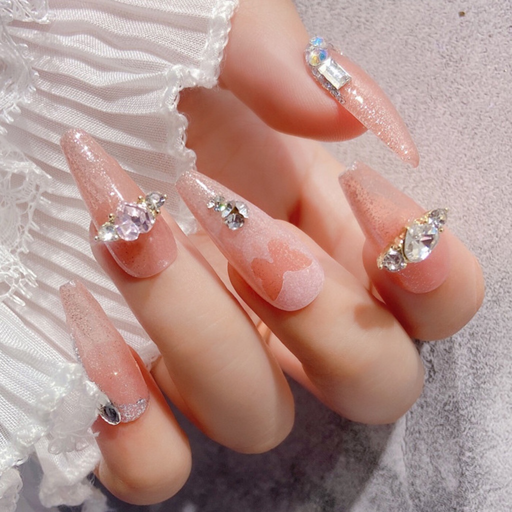 Set 10 Phụ Kiện Trang Trí Móng Tay Bằng Hợp Kim Hình Trái Tim Đính Đá DIY