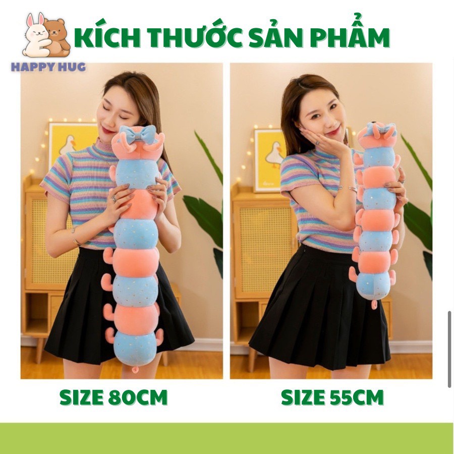 Sâu nhồi bông, gối ôm gấu bông dễ thương cho bé hình con sâu nhiều màu Size 55/80cm - Happy Hug