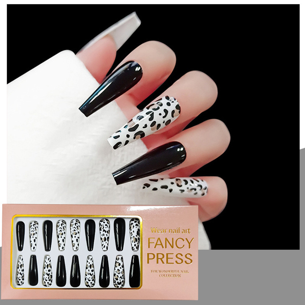 Set 24 móng tay giả thiết kế dáng dài phong cách Hàn Quốc