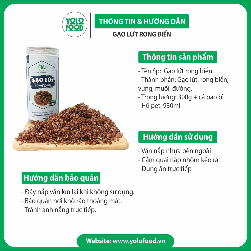Gạo lứt sấy rong biển hộp 300g YOLO FOOD đồ ăn vặt ngon , chất lượng gạo lứt rong biển loại 1 giòn thơm ATVSTP