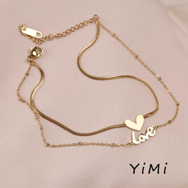 Lắc Chân Vàng Hai Lớp Hình Trái Tim Mới