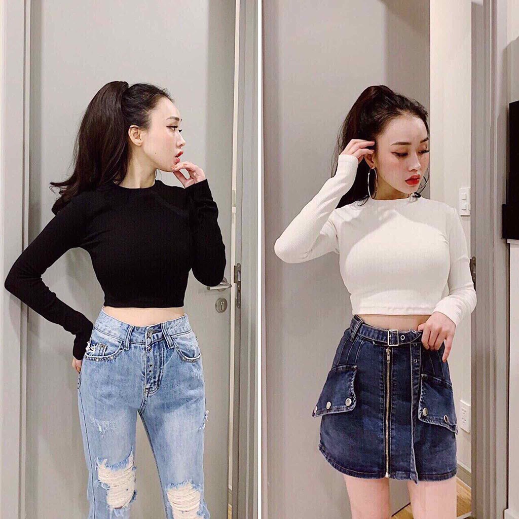 Áo Croptop Body Tay Dài Trắng Đen MS:Z01 | WebRaoVat - webraovat.net.vn