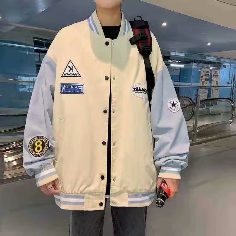 Áo Khoác Bóng Chày Khaki M-3XL Màu Đen / Xanh Dương Phong Cách Đường Phố Mỹ Cá Tính Cho Nam