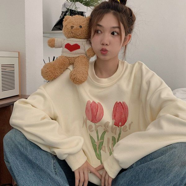 Áo Sweater Chui Đầu Tay Dài In Hình Hoa Tulip Dễ Thương  tao bao