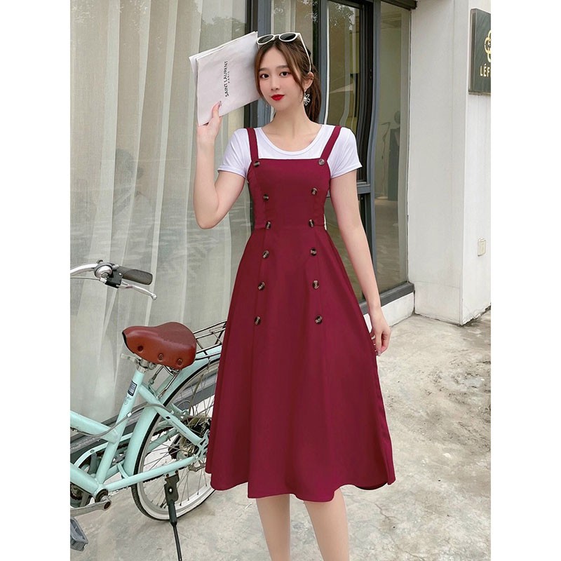 Váy Yếm Lụa Hàng Quảng Châu Khuy Dọc Hàng Đẹp M368-Violet