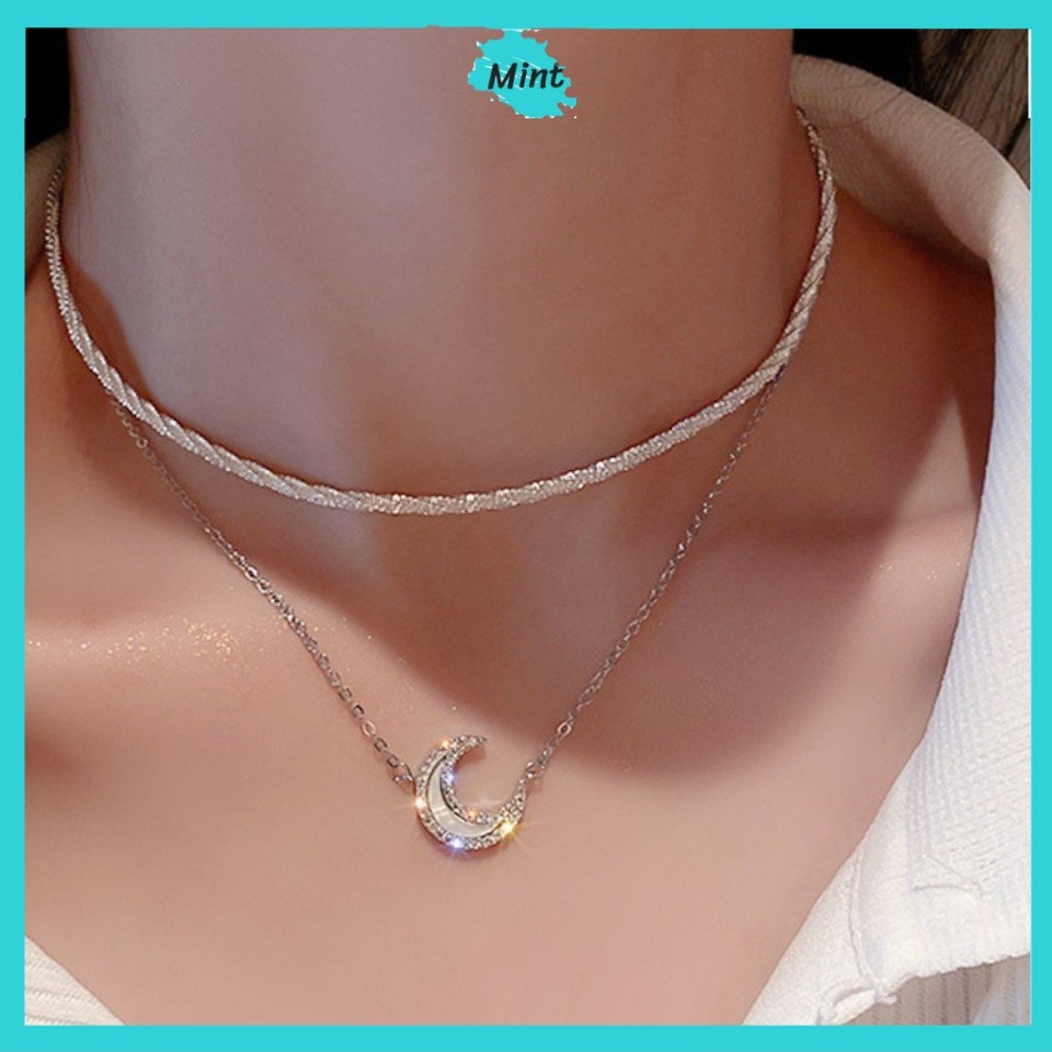Dây Chuyền Nữ ❤️FREESHIP❤️ Vòng Cổ 1 Mảnh Mặt Trăng Đính Đá Sang Chảnh