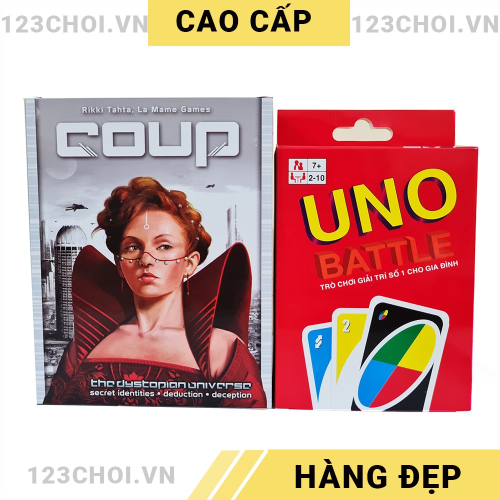 [COMBO 2 IN 1] Trò chơi thẻ bài dành cho nhiều người chơi Coup + UNO bản Việt hóa kèm sách hướng dẫn