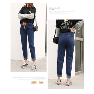 Ht-quần jean baggy big size trơn lưng thun dây rút size đại 65-120kg