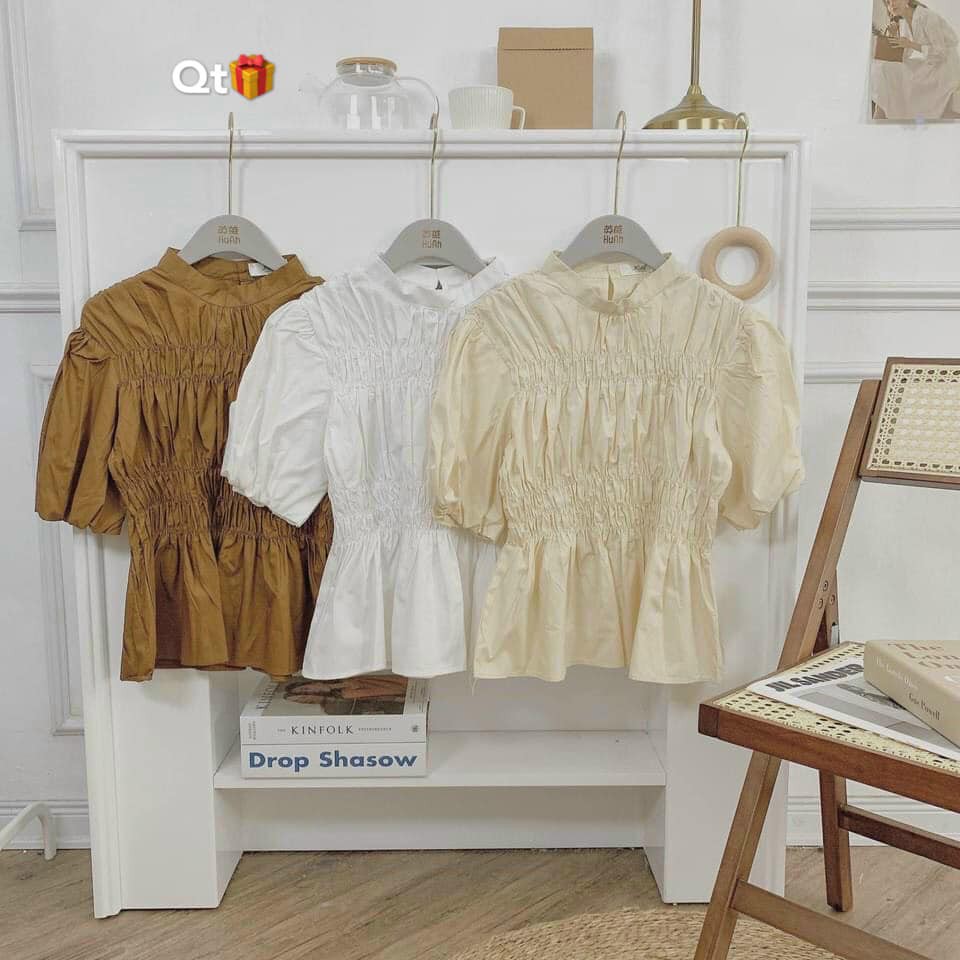 ÁO SƠ MI NỮ PEPLUM ZÚM BO CHUN EO TAY BỒNG KIỂU ĐIỆU SIÊU XINH | BigBuy360 - bigbuy360.vn