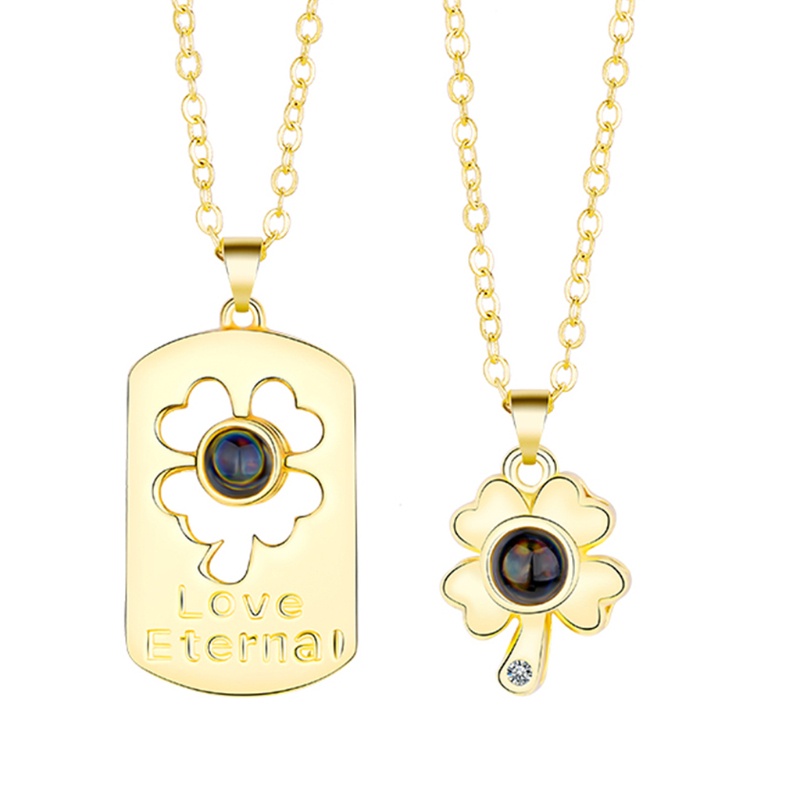 Flgo Set 2 Vòng cổ Mặt Đá Chiếu Cỏ Bốn Lá in 100 Ngôn Ngữ I Love You