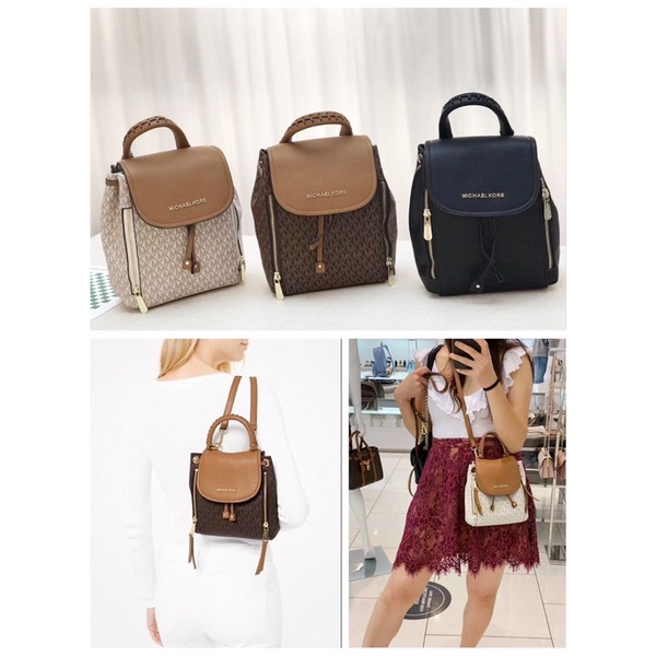 TNS-Balo mini rút dây đeo chéo siêu hottrend M•K mini backpack-chất da dày bền-màu nâu kem và đen classic