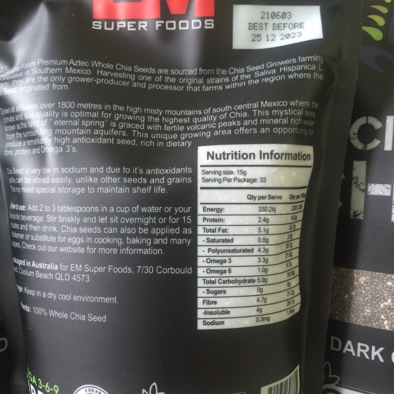 Hạt Chia Úc Organic Black Whole Chia Seed Túi 500g-Hạt Chia Đen Hữu Cơ Giàu Omega 3-Tốt Cho Sức Khoẻ