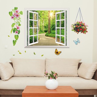 decal dán tường cửa sổ xanh