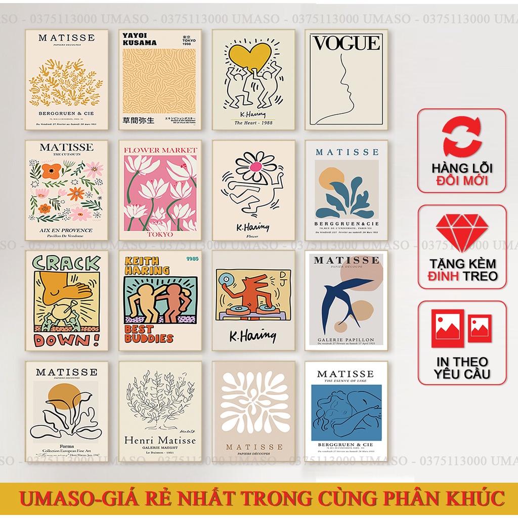 Tranh canvas treo tường giá rẻ - Họa tiết Matisse. Tặng kèm đinh treo