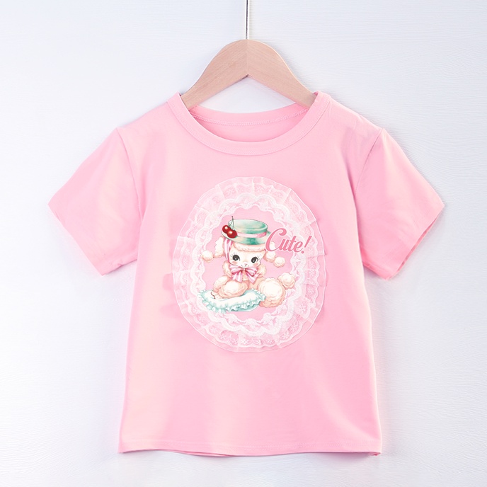 Áo thun 100% cotton mềm phối ren in họa tiết hoạt hình nhiều màu thời trang cho bé gái (2-10 tuổi) 2021