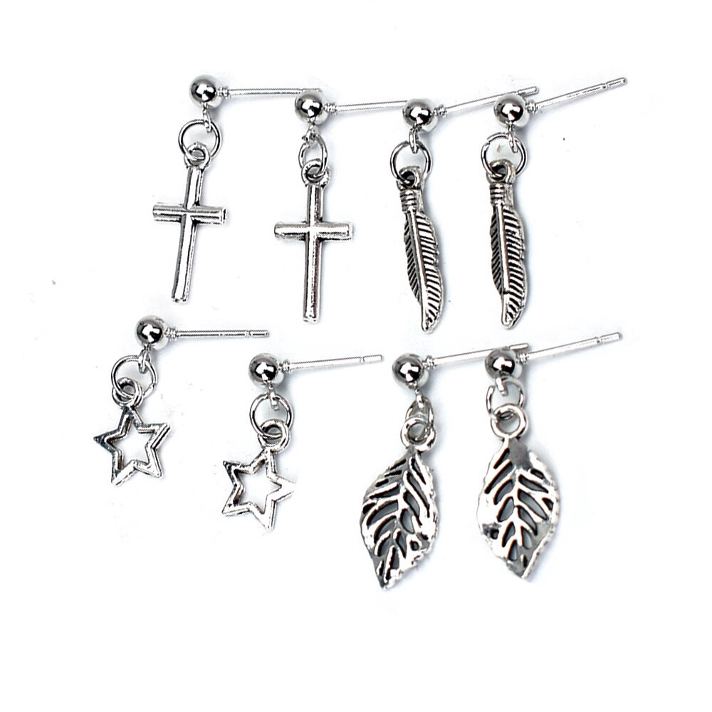 Khuyên tai kim loại hình chiếc lá và ngôi sao dễ thương