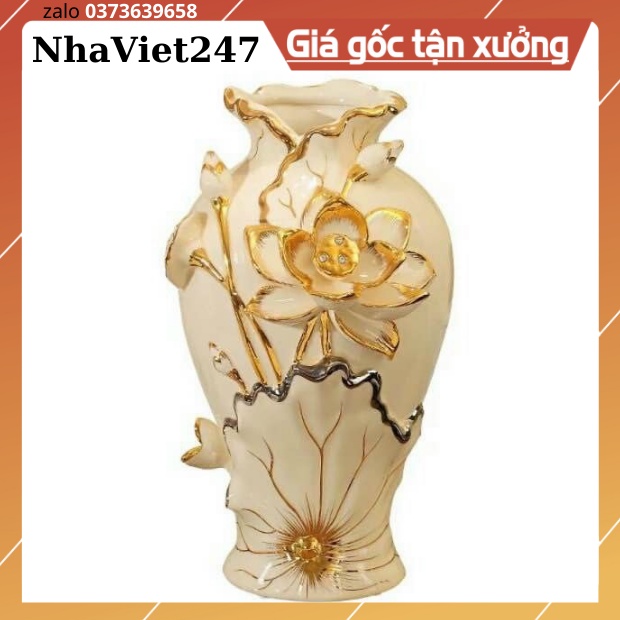 Bình Hoa-Bình Cắm Bông Bằng Gốm Sứ Trắng Vẽ Vàng Quảng Châu,DECOR trang trí,Bàn,Tủ,Kệ,hàng cao cấp,giá rẻ,quà tặng đẹp