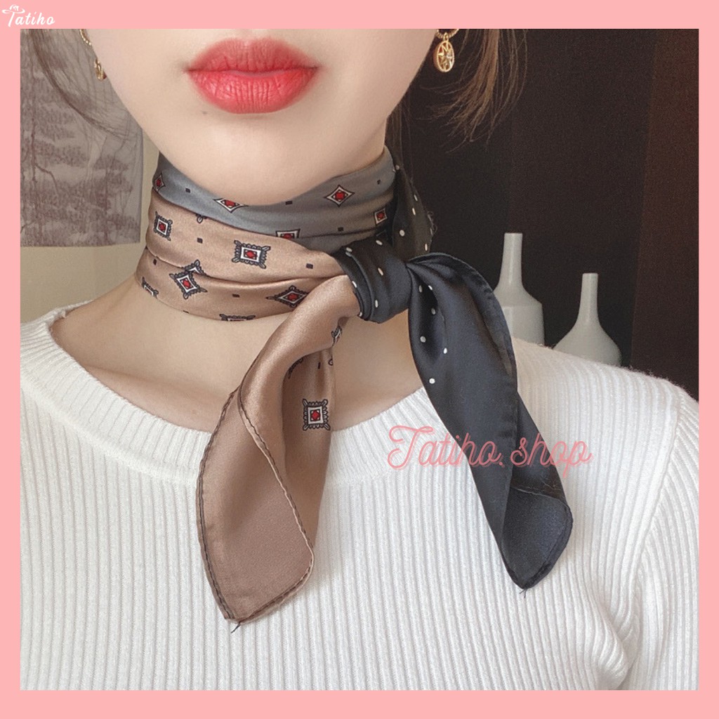 [Hàng Xịn, Giá Tốt] Khăn Lụa Vuông Cao Cấp Họa Tiết Chấm Bi Ô Vuông Chất Liệu Lụa Chiffon 70x70cm - Mã KL037