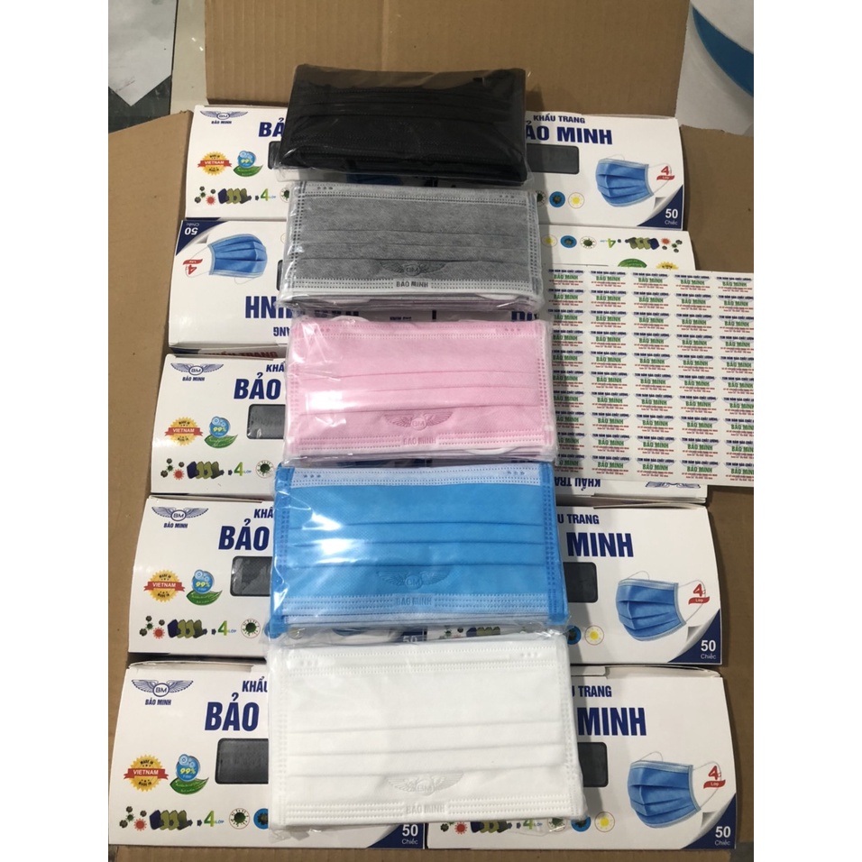 Hộp 50 chiếc Khẩu Trang Y Tế Bảo Minh Kháng Khuẩn Vải Định Lượng Cao Ngừa Bụi Tránh Vi Khuẩn
