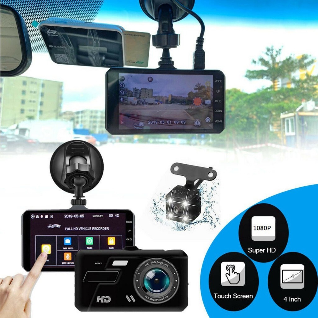 Camera hành trình ô tô Ống kính kép 4 inch Car DVR 1080P trước sau Dual Lens hỗ trợ full HD - tích hợp màn hình cảm ứng