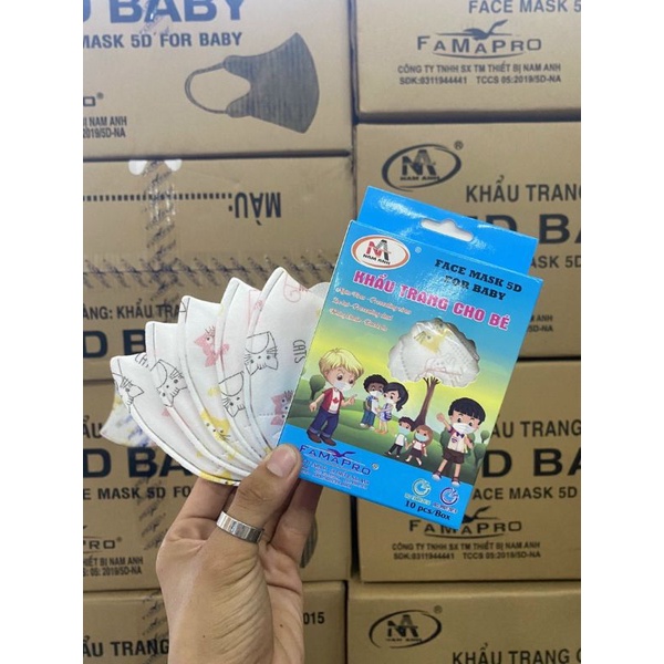 Khẩu trang 5D cho em bé Famapro, hộp 10 cái