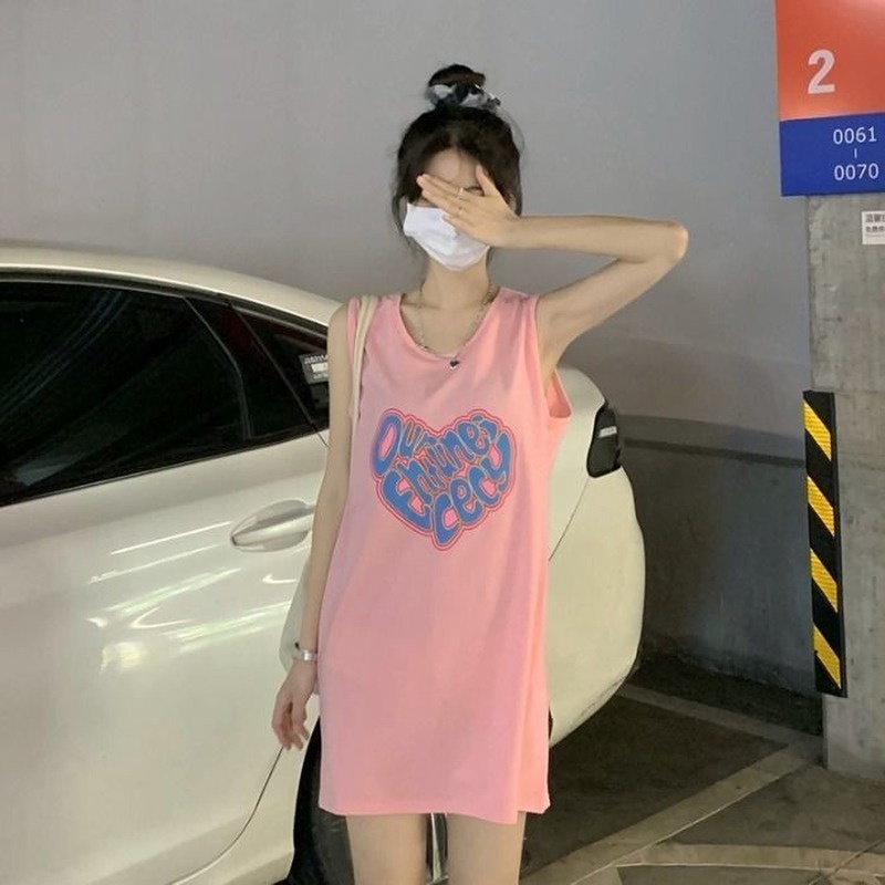 Áo Thun Sát Nách Dáng Rộng In Họa Tiết Độc Đáo Phong Cách Hàn Quốc Trẻ Trung