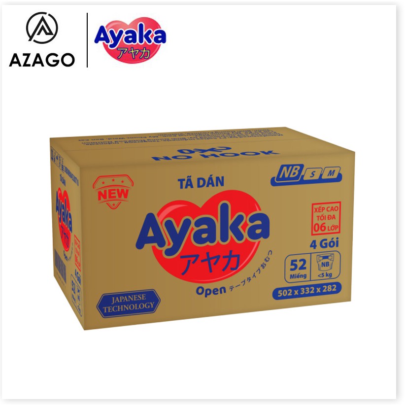 Thùng 4 gói Tã dán sơ sinh AYAKA NB52x4 52 miếng/gói dành cho bé &lt;5kg - Thương Hiệu AYAKA - YOOSOO MALL