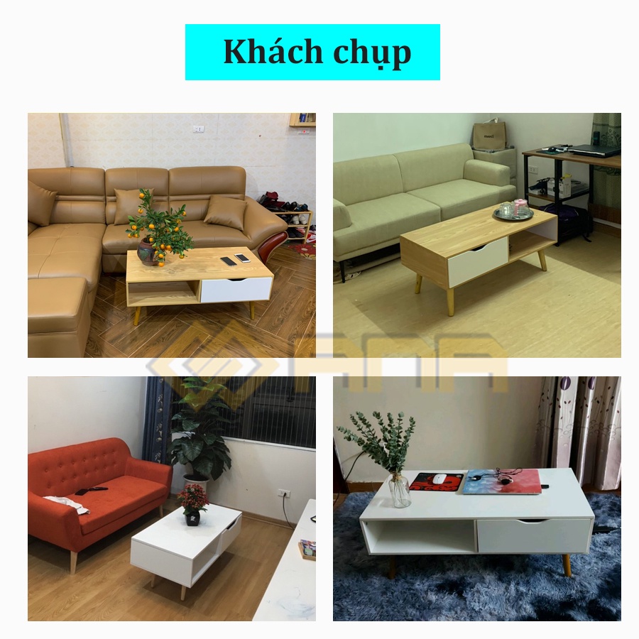 Bàn trà sofa phòng khách bằng gỗ thương hiệu ANA phong cách hiện đại mặt bàn chống xước chân gỗ tự nhiên chắc chắn BT08