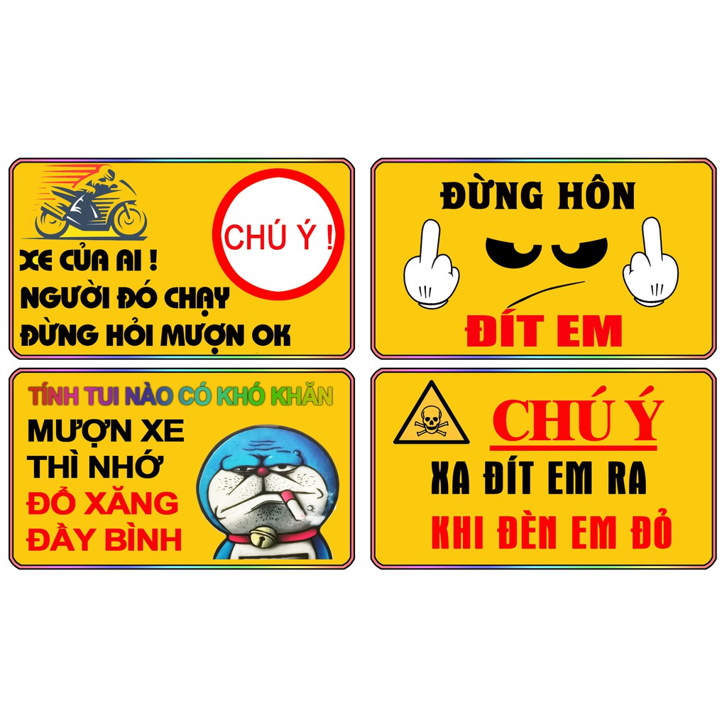 BỘ TEM CẢNH BÁO HÀI HƯỚC 10 TEM LỚN 9X6CM DECAL CAO CẤP