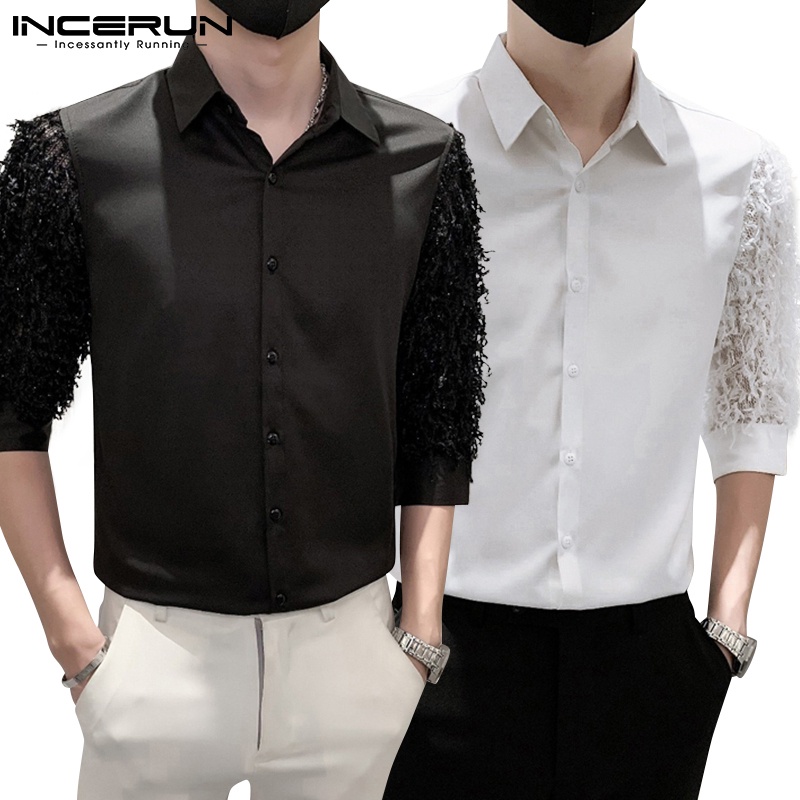 Áo kiểu INCERUN tay lửng đính tua rua xuyên thấu