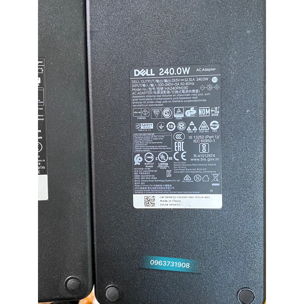 Adapter sạc Laptop Dell Alienware 19.5V-12.3A 240W Dell Alienware M17x. M17xR2. M17xR3 chính hãng