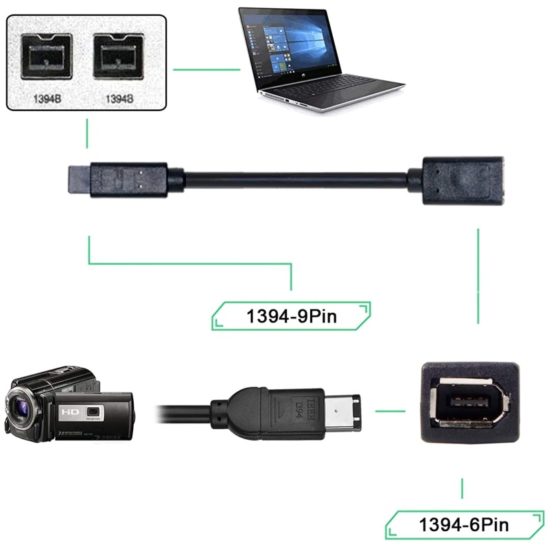 Dây Cáp IEEE 1394 6Pin Sang 1394b 9Pin Chuyên Dụng Cho Máy Ảnh Kỹ Thuật Số / Máy Tính