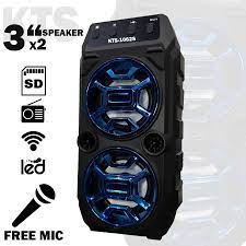 Loa thùng di động xách tay 2 BASS KTS-bluetooth hát Karaoke nhạc cực ấm,vang + tặng kèm micro có dây