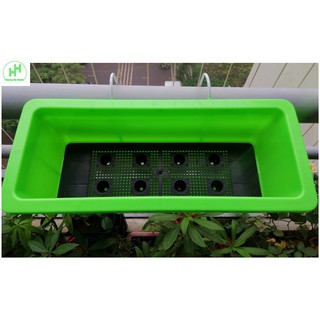 ComBo 5 GIỎ SẮT Treo Chậu Hoa Ban Công Hình Chữ Nhật - Màu Trắng + 5 CHẬU NHỰA TRỒNG RAU, TRỒNG HOA KÍCH THƯỚC 48X20X16C