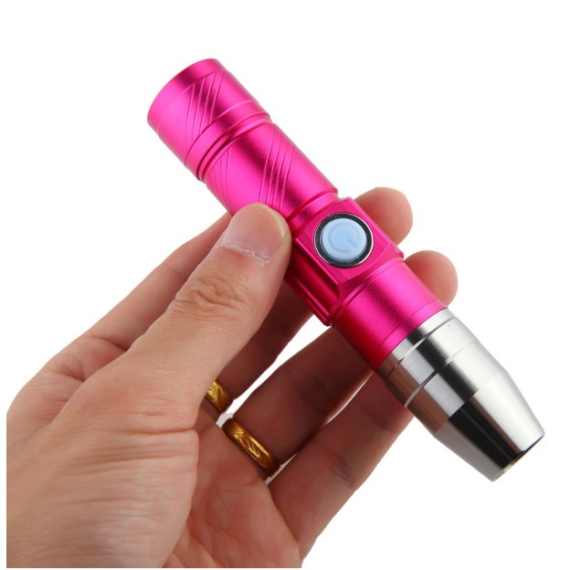 Đèn pin LED UV Tia Cực Tím cắm sạc USB thân tròn nút vuông (màu ngẫu nhiên)