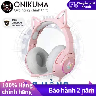  Tai nghe chơi game ONIKUMA K9 tai mèo chụp tai màu hồng có dây kết nối laptop máy tính giảm tiếng ồn RGB đèn 