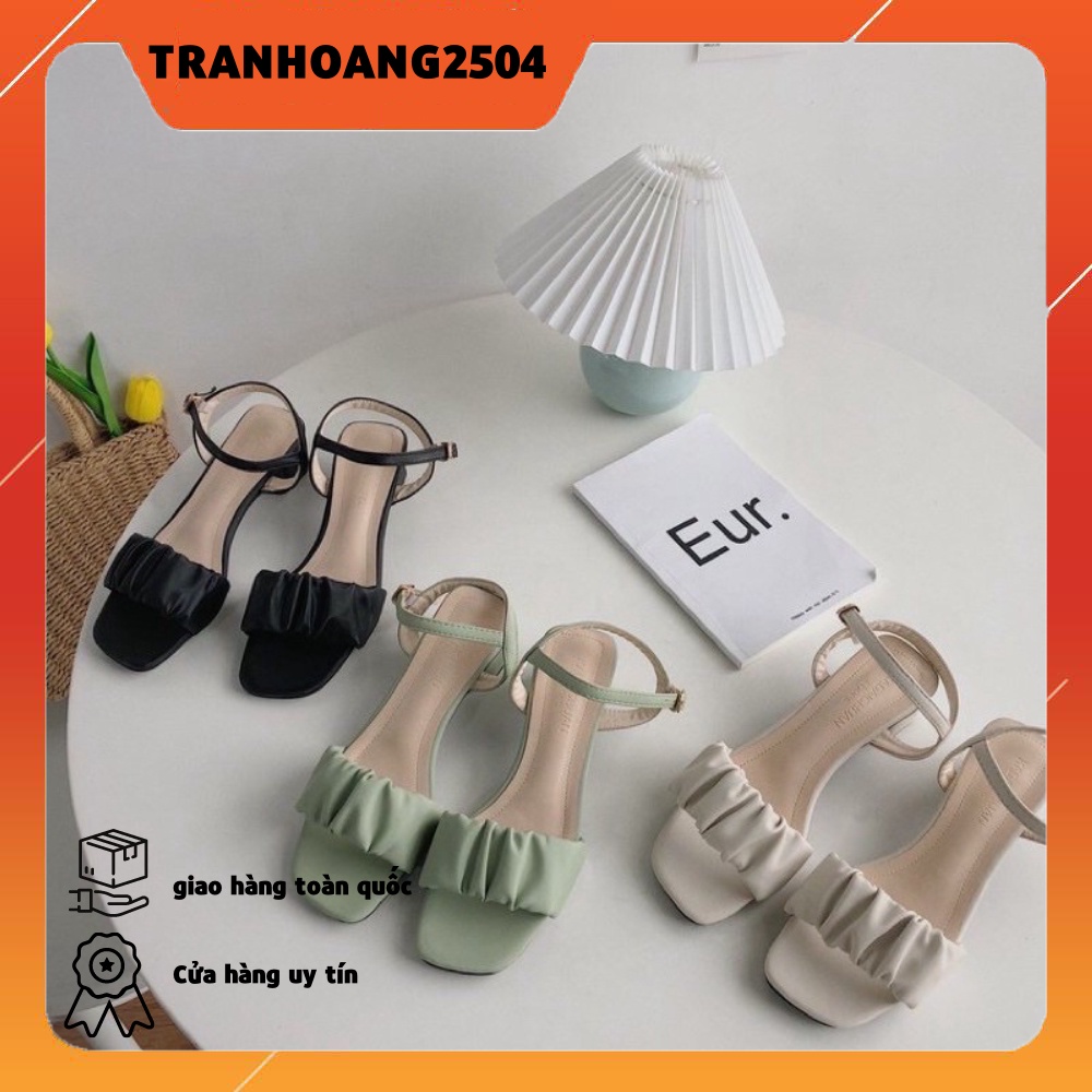 SẴN HÀNG dép Sandal Cao Gót Phối Xếp Ly Xinh Xắn Dành Cho Nữ