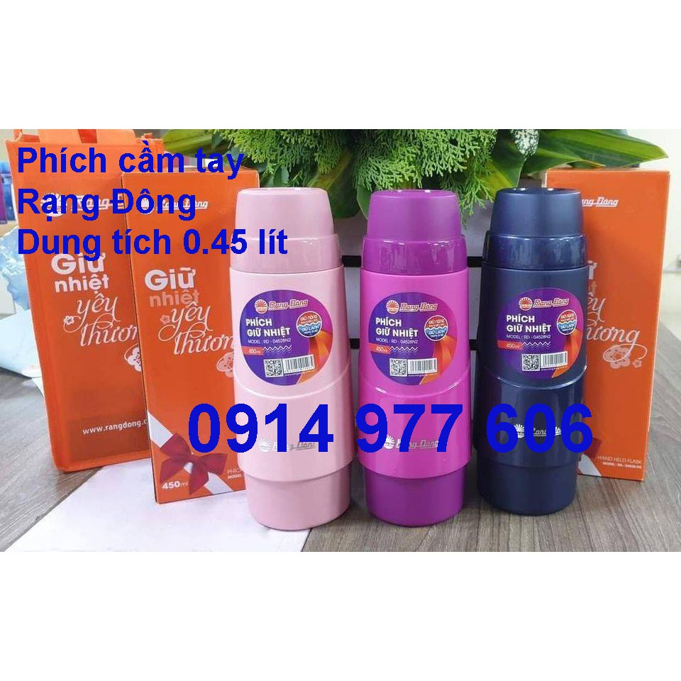 Phích giữ nhiệt cầm tay nhỏ gọn 0,45L, Rạng Đông chính hãng. Model RD 04528 N2