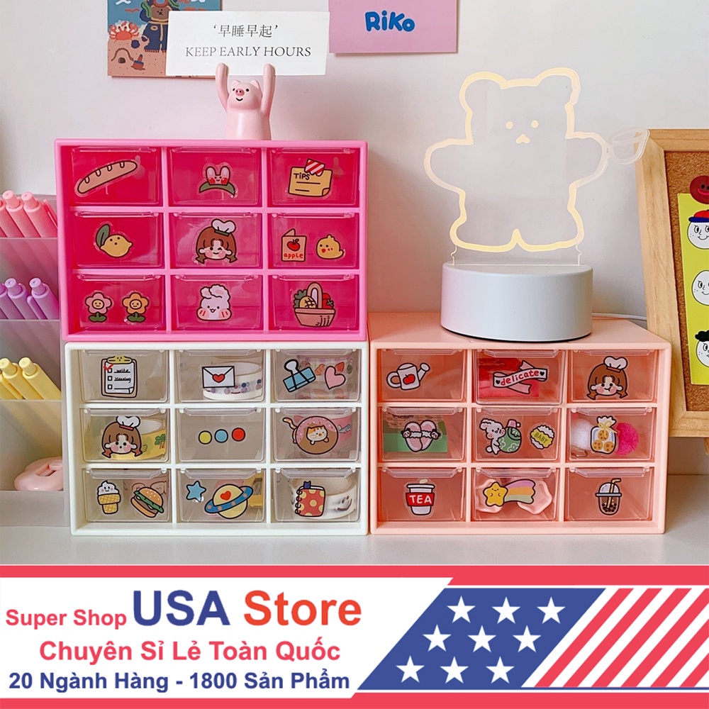 (Tặng Sticker) Tủ Mini 9 Ngăn Kéo Để Bàn Đựng Phụ Kiện Mỹ Phẩm Tiện Lợi - Kệ Nhựa 9 Ô Đa Năng Nhỏ Gọn Để Đồ Cho Học Sinh
