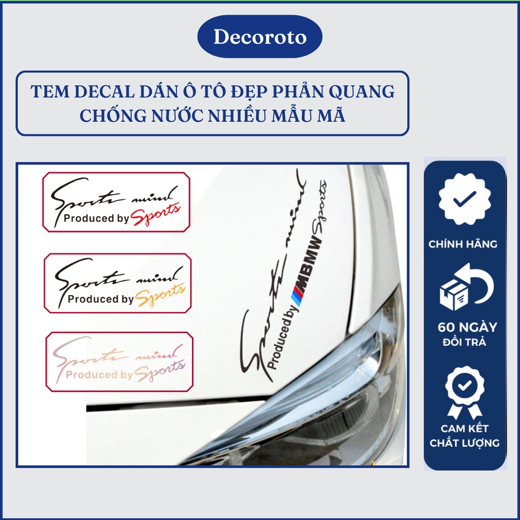 Tem Decal Dán Xe Ô Tô Decoroto Phản Quang Chống Nước Sports Mind Cực Đẹp - Tem Dán Trang Trí Xe Hơi Giá Rẻ Nhiều Mẫu