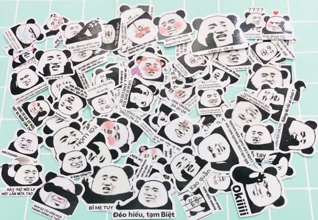 Sét 30-50 Sticker gấu trúc meme ép lụa bóc dán