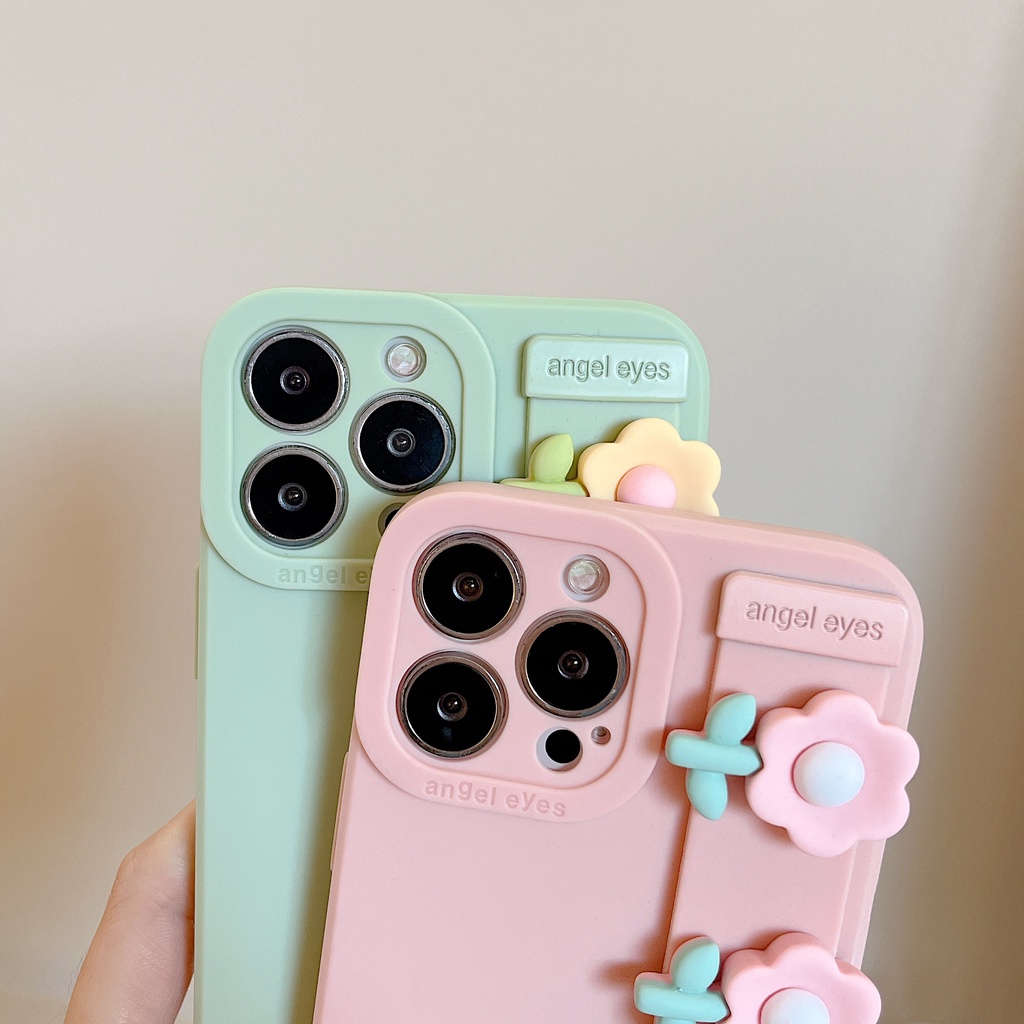 Ốp Điện Thoại Silicon Mềm Chống Sốc Họa Tiết Hoa Mắt Mèo Dễ Thương Gắn Kèm Dây Đeo Dành Cho iPhone 13 12 11 Pro Max XR XS Max X