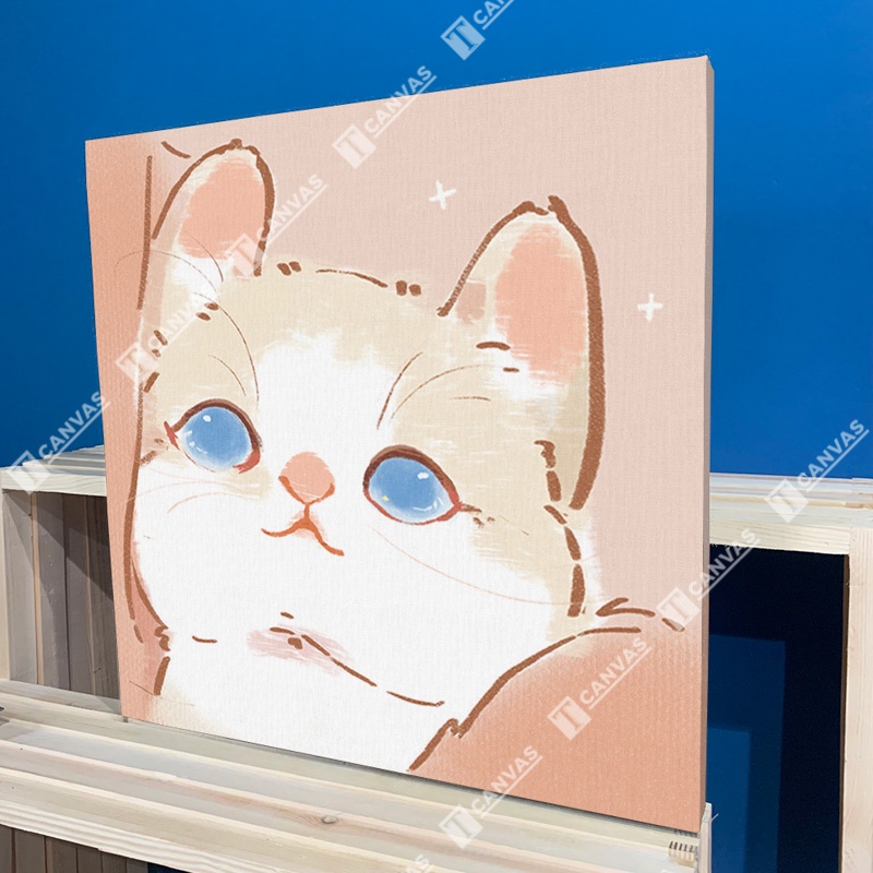 TRANH MÈO | Tranh Canvas tràn viền Mèo cute đáng yêu Vẽ tay Tranh treo tường Động vật ngộ nghĩnh | MEO22 1-16