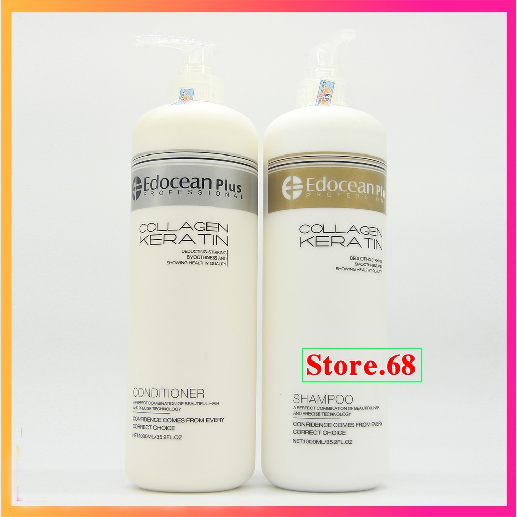 Cặp dầu gội xả COLLAGEN KERATIN EDOCEAN PLUS 1000ml x2