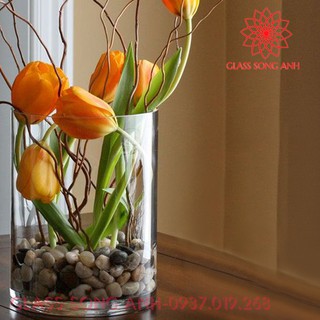 Bình bông thủy tinh trang trí D15x20, Bình cắm hoa thủy tinh trụ, lọ hoa hình trụ, trụ đổ đèn cầy, ống trụ tròn